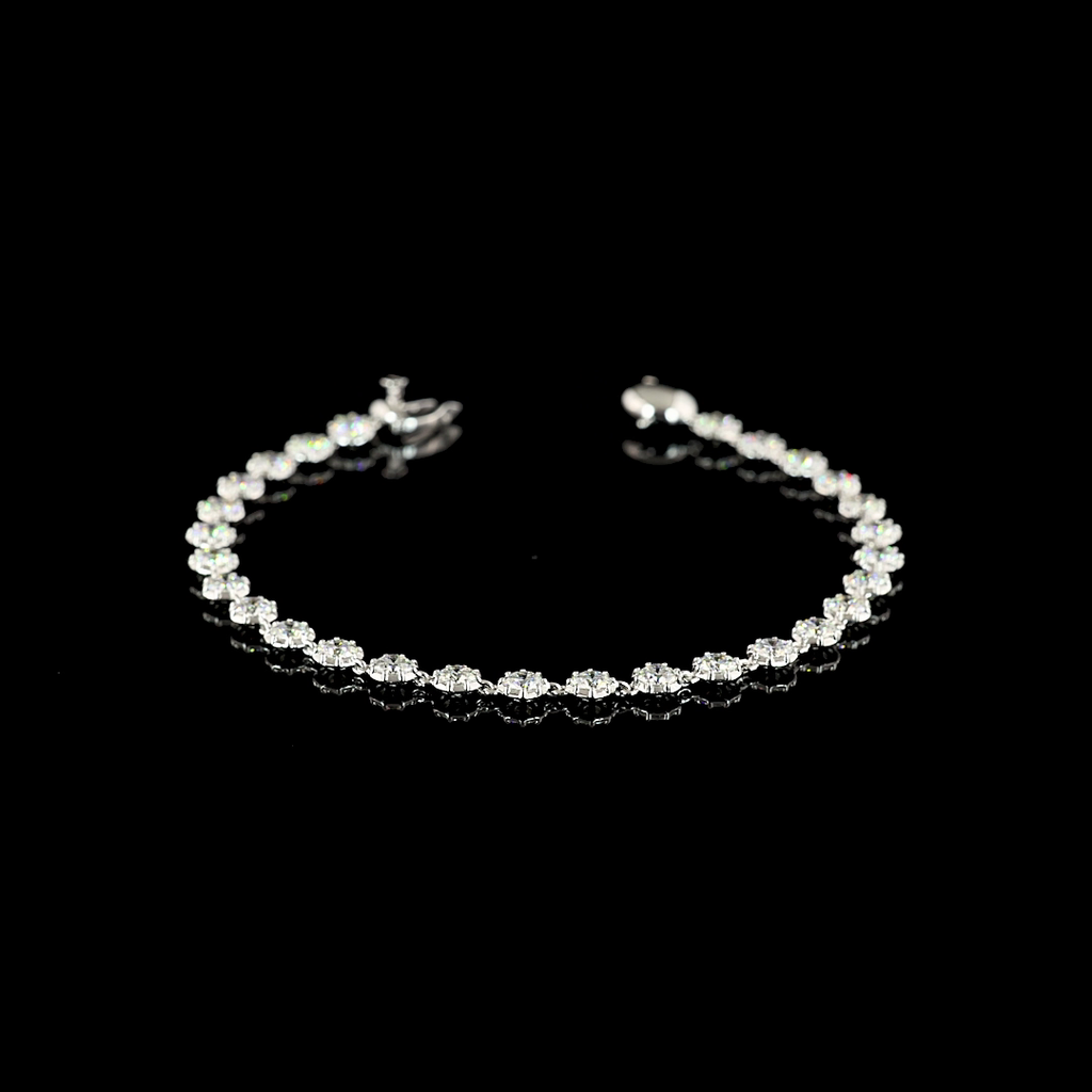 Georgian Revival Diamond Station Bracelet | 3.91ctw E-F VS | 14K White Gold | 6.5 Inch
