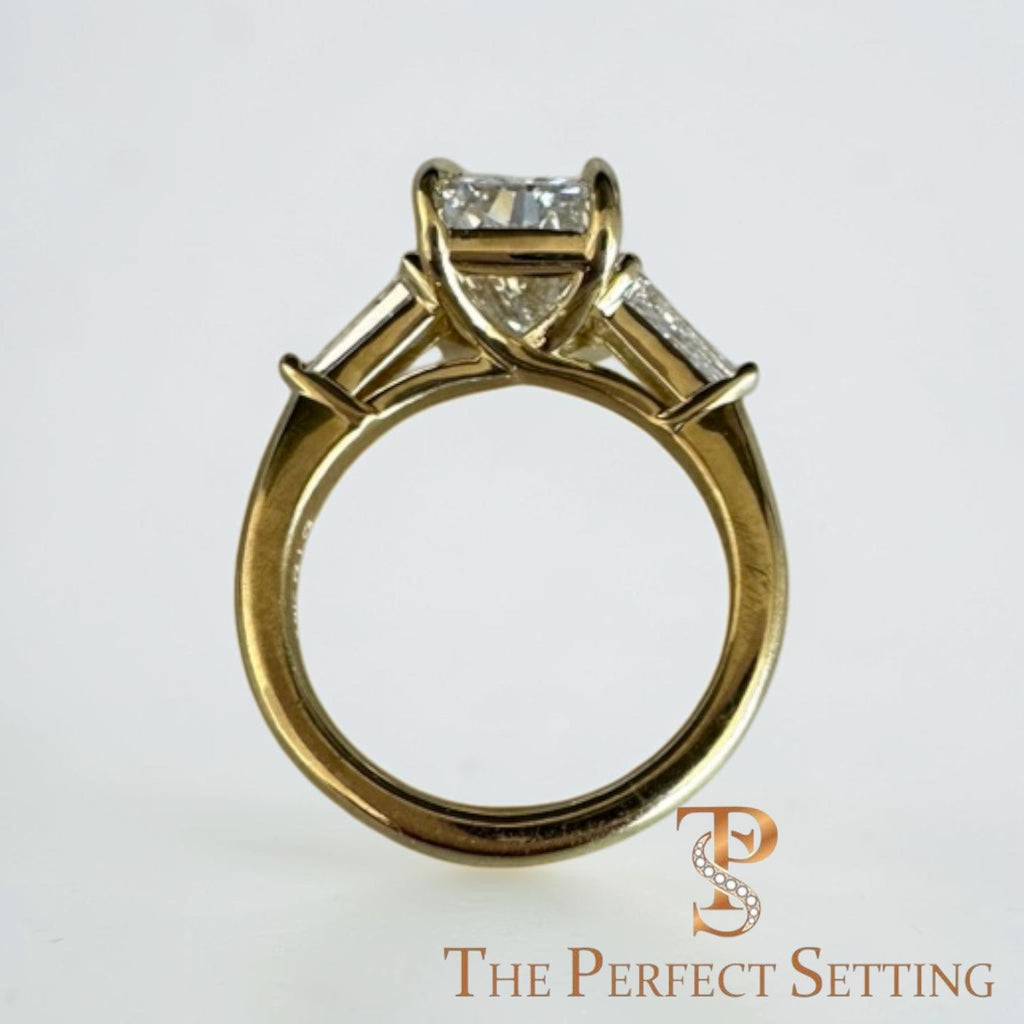 Radiant Cut Diamond Engagement Ring with Baguettes in 18K Yellow Gold