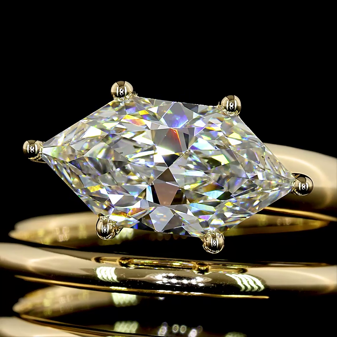 Antique Marquise Lab Grown Diamond Right Hand Ring | 2.30 ct E VVS2 IGI | 14K Yellow Gold | Size 7