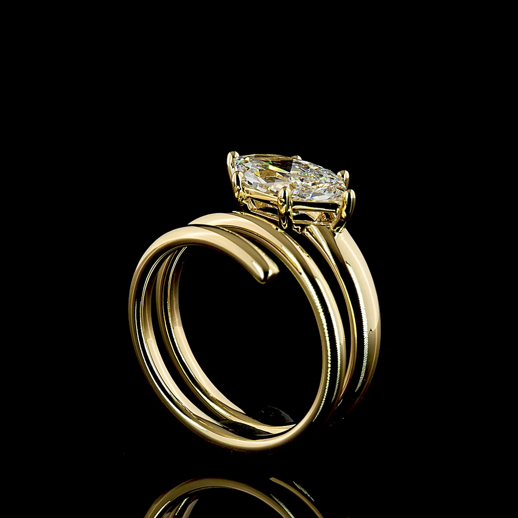 Antique Marquise Lab Grown Diamond Right Hand Ring | 2.30 ct E VVS2 IGI | 14K Yellow Gold | Size 7