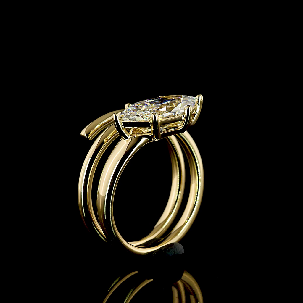 Antique Marquise Lab Grown Diamond Right Hand Ring | 2.30 ct E VVS2 IGI | 14K Yellow Gold | Size 7