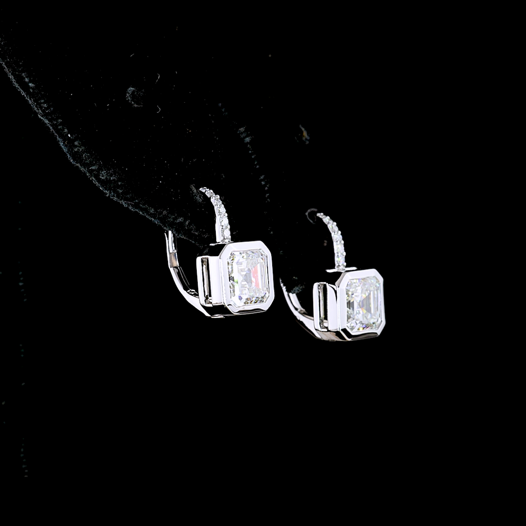 Asscher Diamond Bezel Earrings in 14K White Gold
