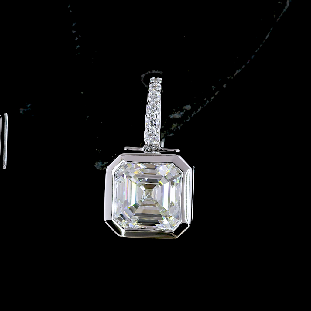 Asscher Diamond Bezel Earrings in 14K White Gold
