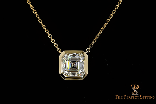 Asscher cut diamond necklace close up view