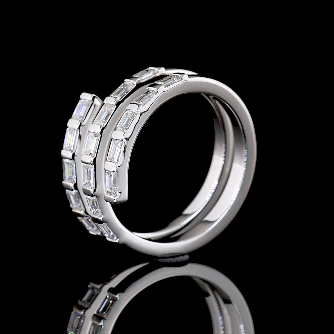 Emerald Cut Lab Grown Diamond Right Hand Ring | 1.02ctw E-F VS1 | 14K White Gold | Size 6