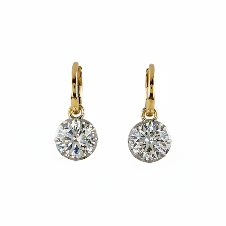 4.05 Cts 14K YELLOW GOLD lab diamond Round Shape Hanging Earring