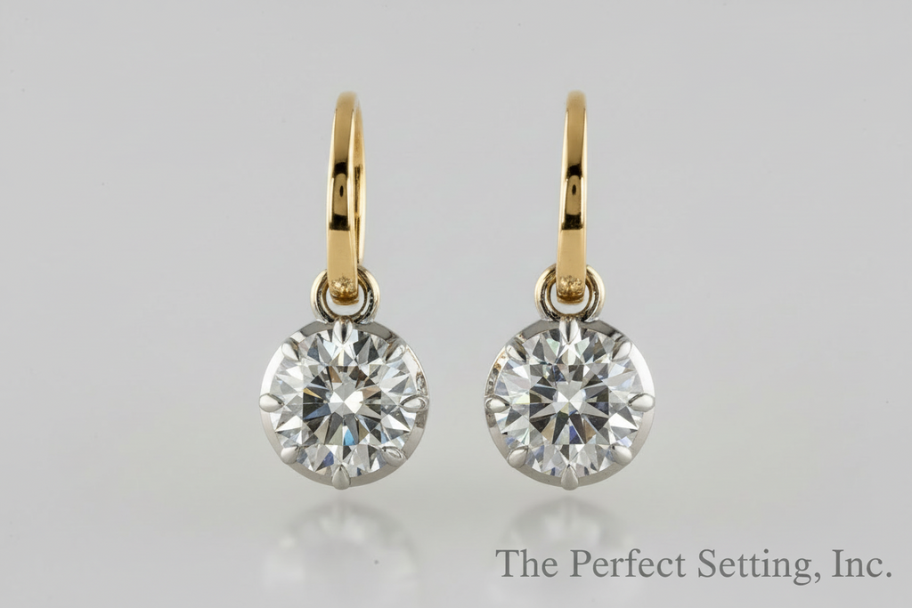 Georgian_Setting_4.05_Cts_14K_YELLOW_GOLD_Round_lab diamond Hanging_Earring