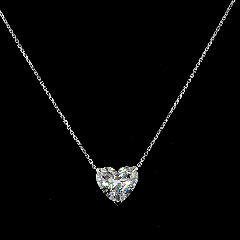 Heart Shaped Diamond Solitaire Pendant | 3.50ct E VS1 IGI | 14K White Gold | 18 Inch