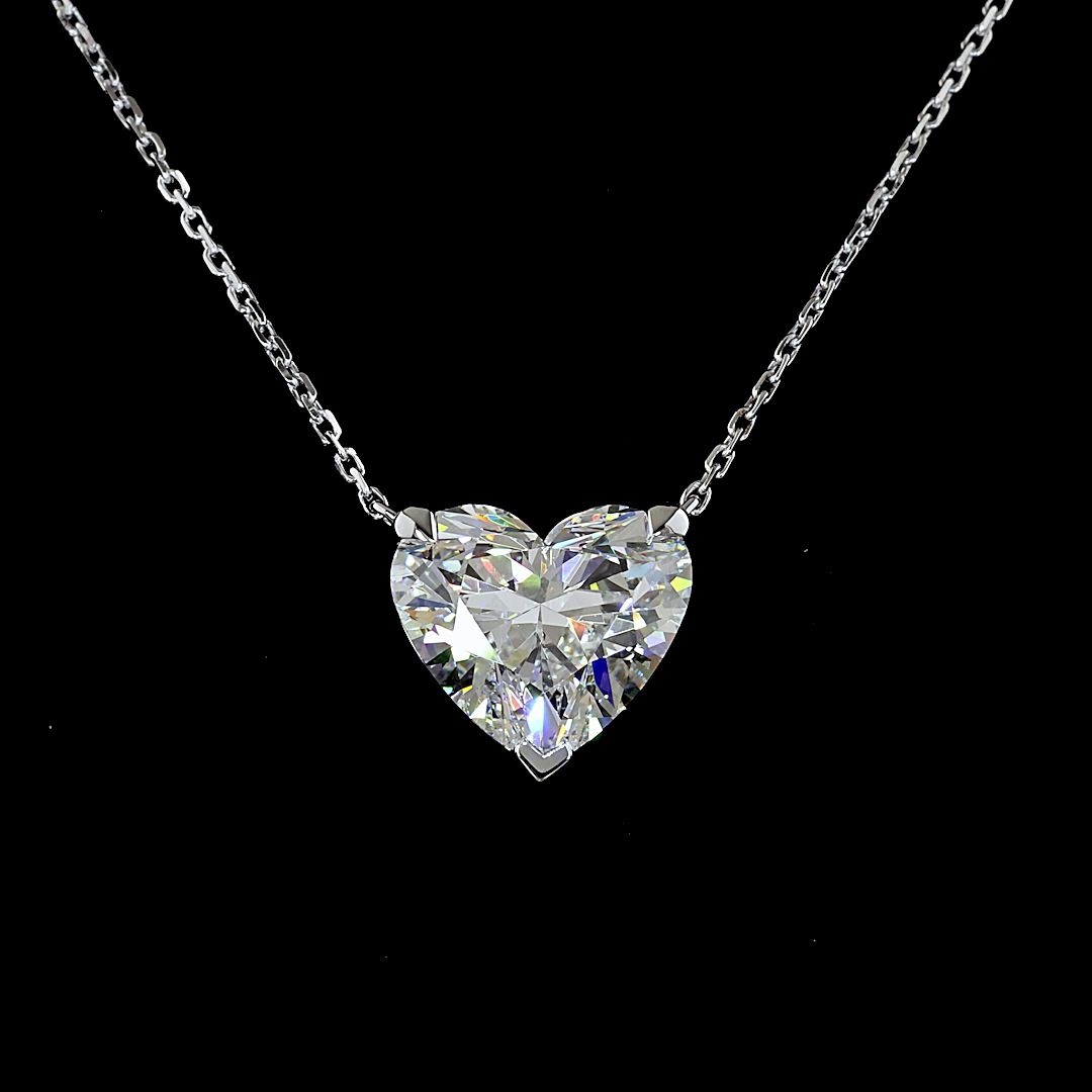 Heart Shaped Lab Grown Diamond Solitaire Pendant | 3.50ct E VS1 IGI | 14K White Gold | 18 Inch
