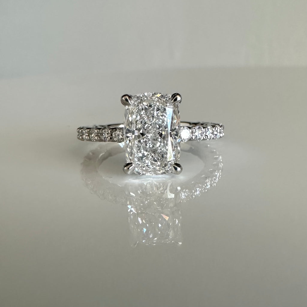 2.56 ct Elongated Cushion Cut Hidden Halo Platinum Engagement Ring