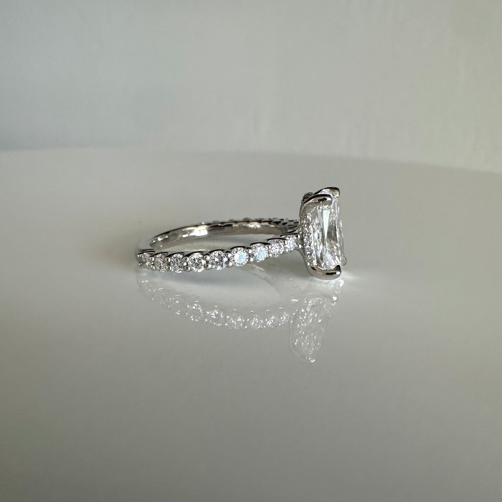 2.56 ct Elongated Cushion Cut Hidden Halo Platinum Engagement Ring