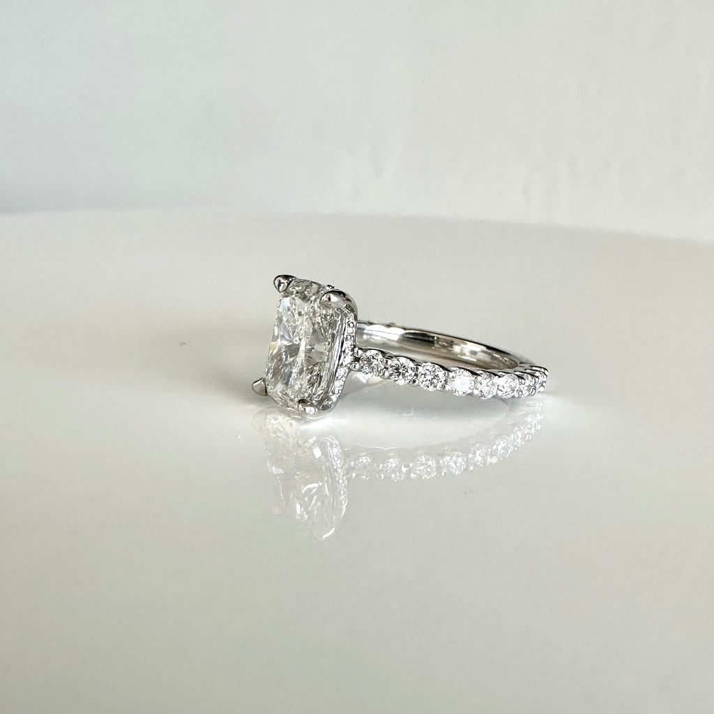 2.56 ct Elongated Cushion Cut Hidden Halo Platinum Engagement Ring