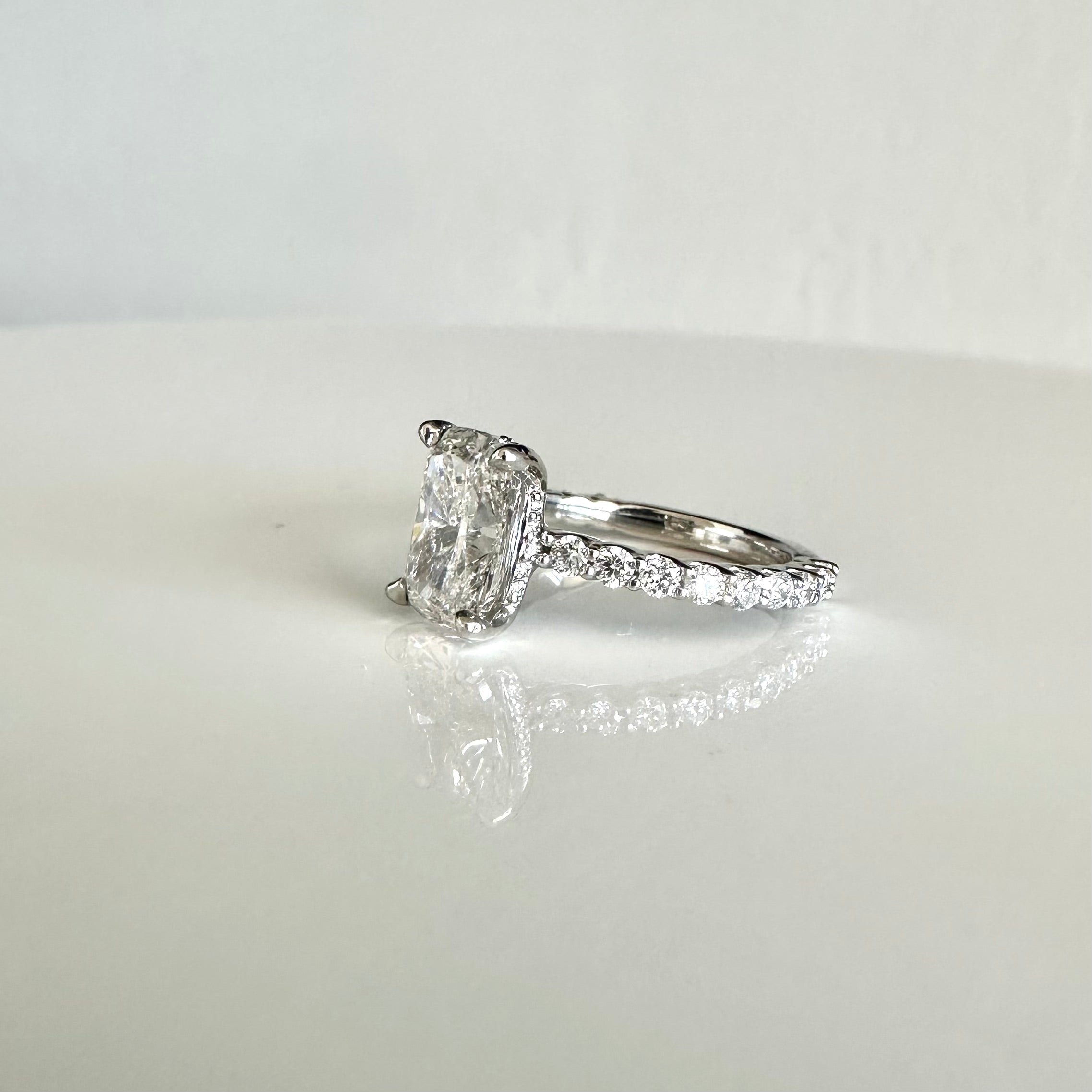 2.56 ct Elongated Cushion Cut Hidden Halo Platinum Engagement Ring