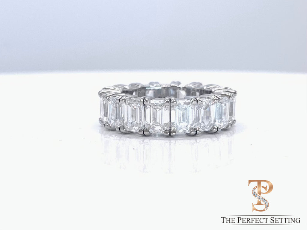 Lab Diamond ring with emerald-cut stones on a white background, branded 'The Perfect Setting'.