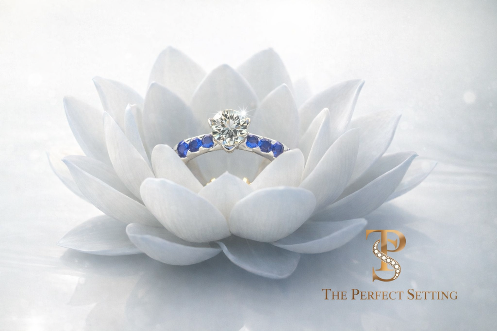 Lotus Ring with Diamond and Sapphires