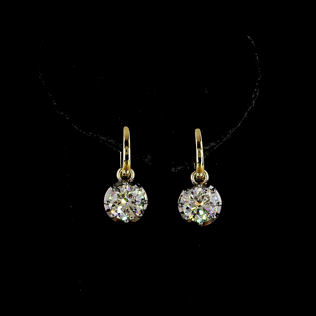 Vintage Georgian Revival Lab Grown Diamond Earrings | 3.0 ctw E-F VS1-VVS2 | 14K Yellow Gold Black Rhodium