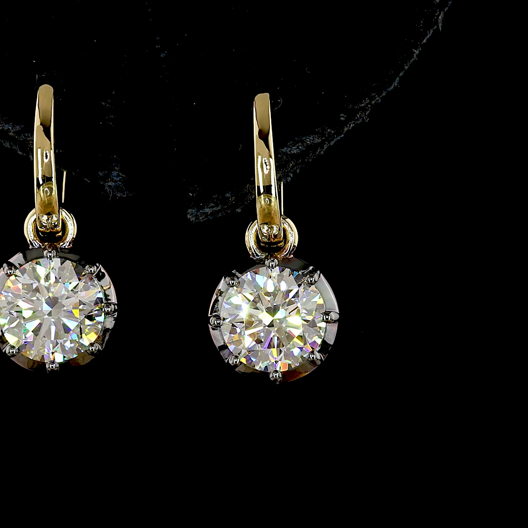 Vintage Georgian Revival Lab Grown Diamond Earrings | 3.0 ctw E-F VS1-VVS2 | 14K Yellow Gold Black Rhodium
