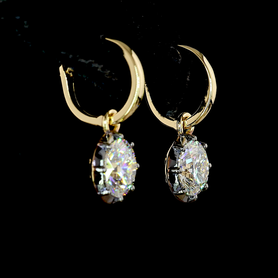 Vintage Georgian Revival Lab Grown Diamond Earrings | 3.0 ctw E-F VS1-VVS2 | 14K Yellow Gold Black Rhodium
