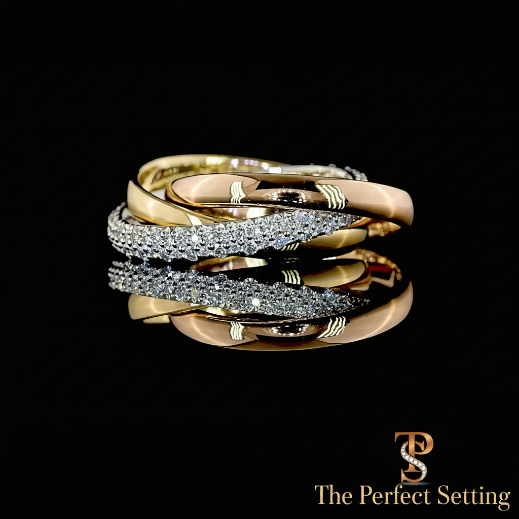 Gold Roll Ring with Diamonds with logo in lower right