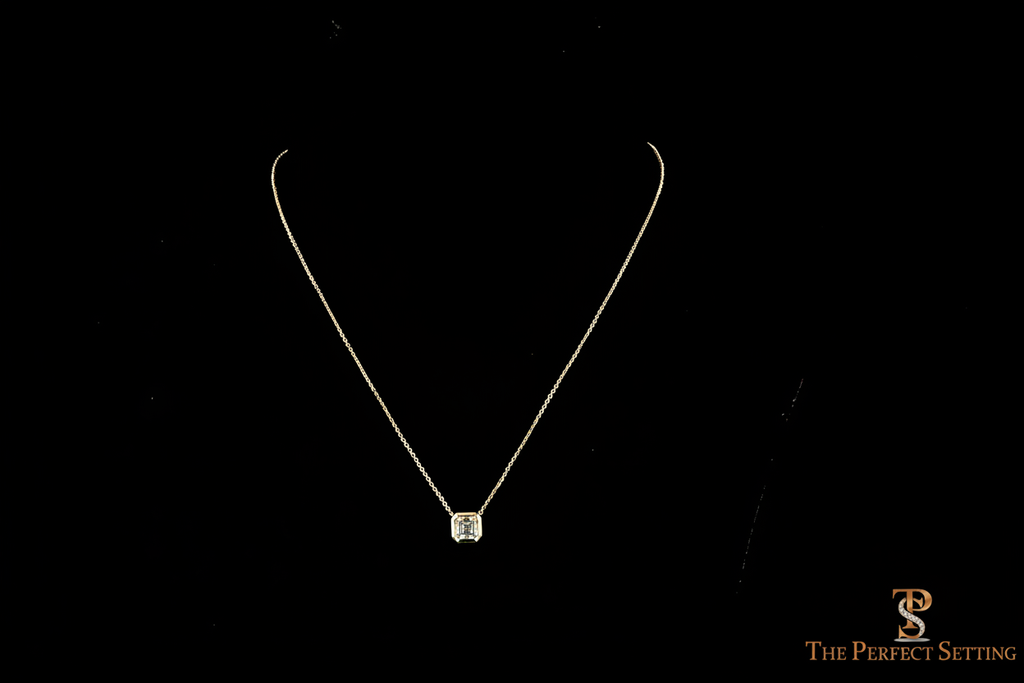 Asscher cut diamond necklace on chain