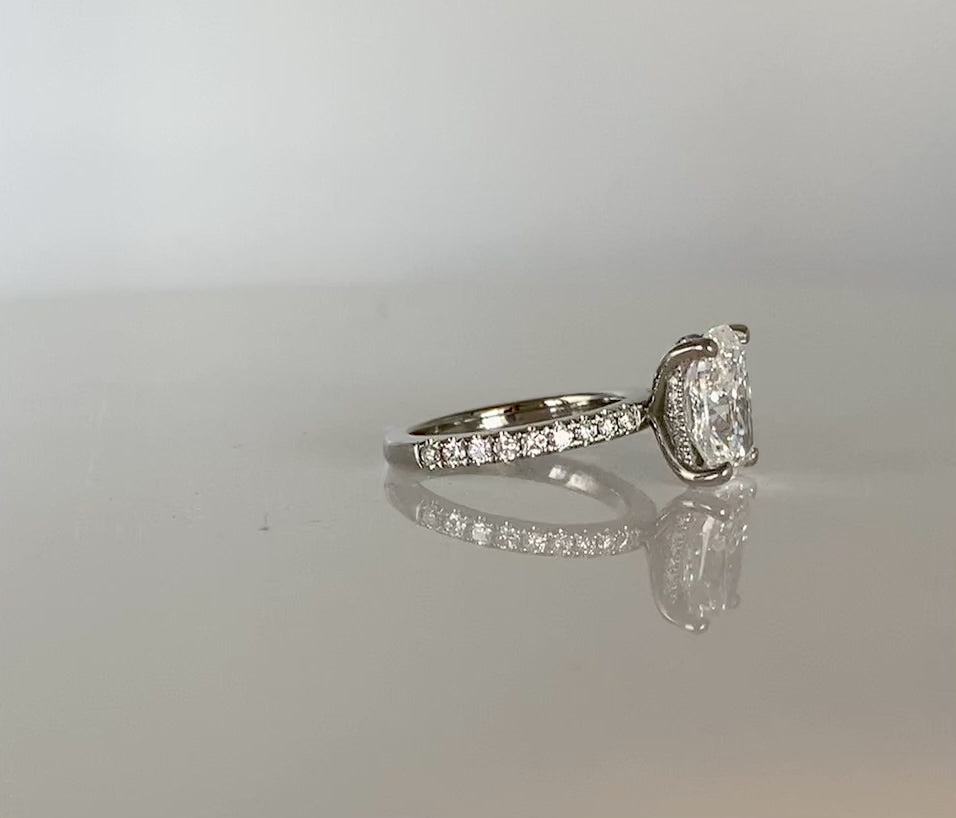 hidden Halo cushion engagement ring video
