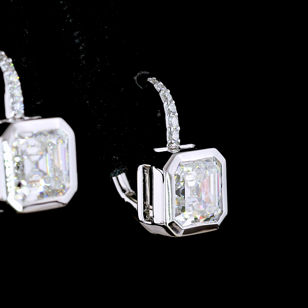 Asscher Diamond Bezel Earrings in 14K White Gold