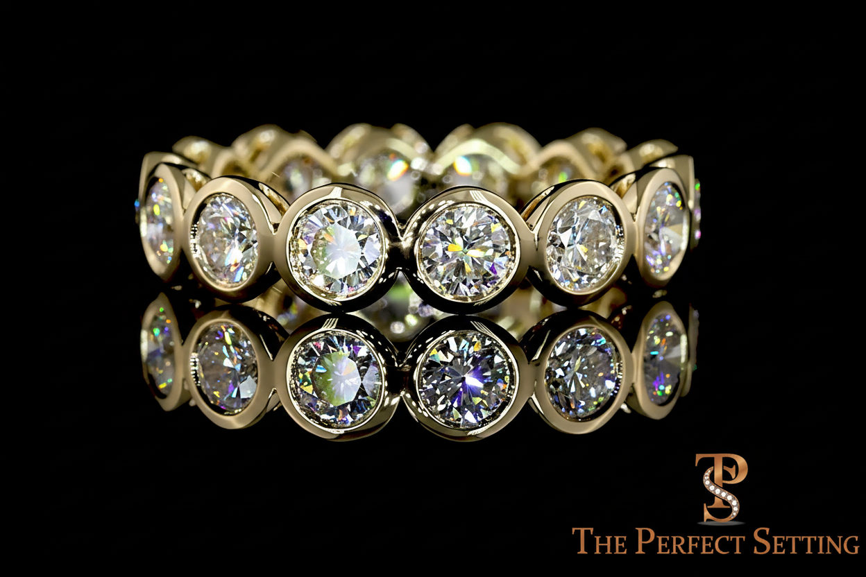 Stacked diamond bands with logo