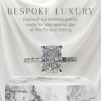 The Perfect Setting, Inc 2.56 ct elongated cushion cut diamond engagement ring with a platinum hidden halo pavé band. bespok