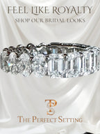 The Perfect Setting, Inc. platinum eternity band featuring alternating emerald and oval cut diamonds.
