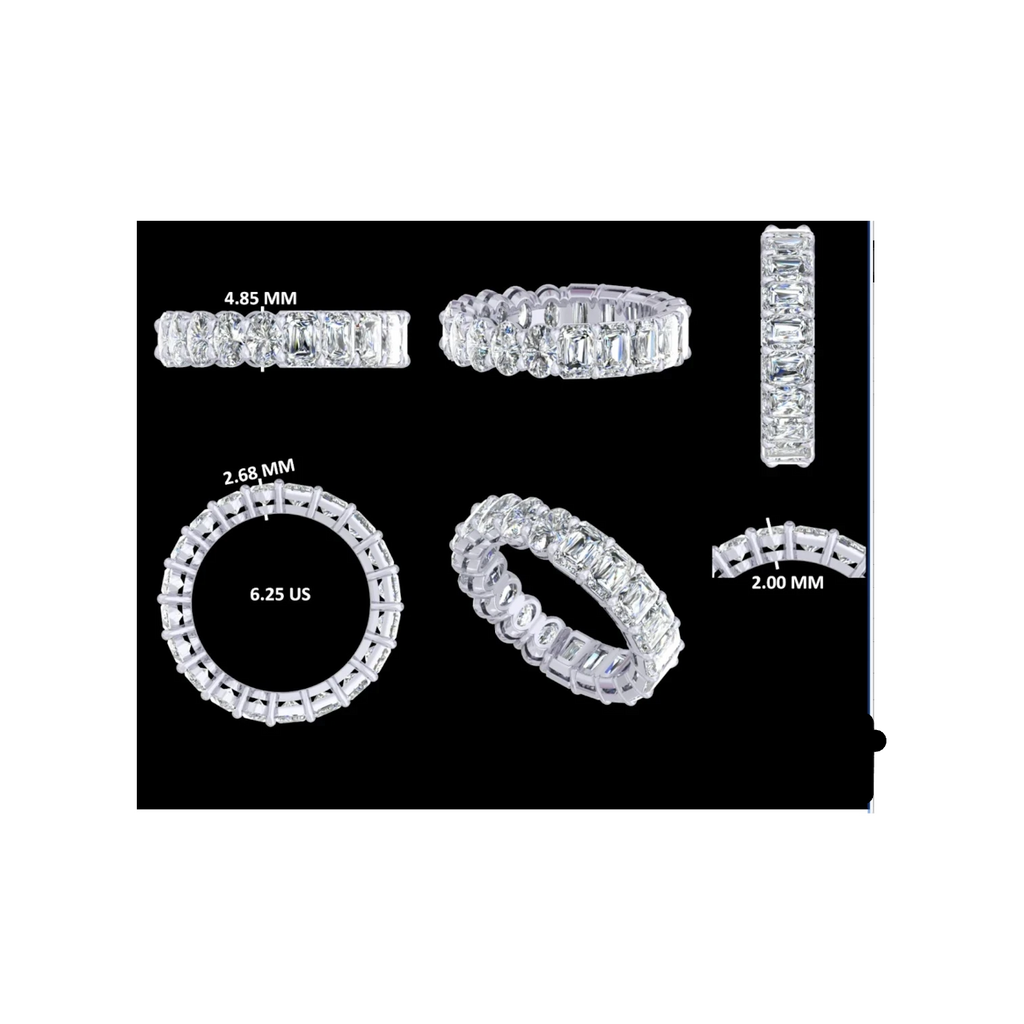 CAD image The Perfect Setting, Inc. platinum eternity band featuring alternating emerald and oval cut diamonds in 5 CTW.