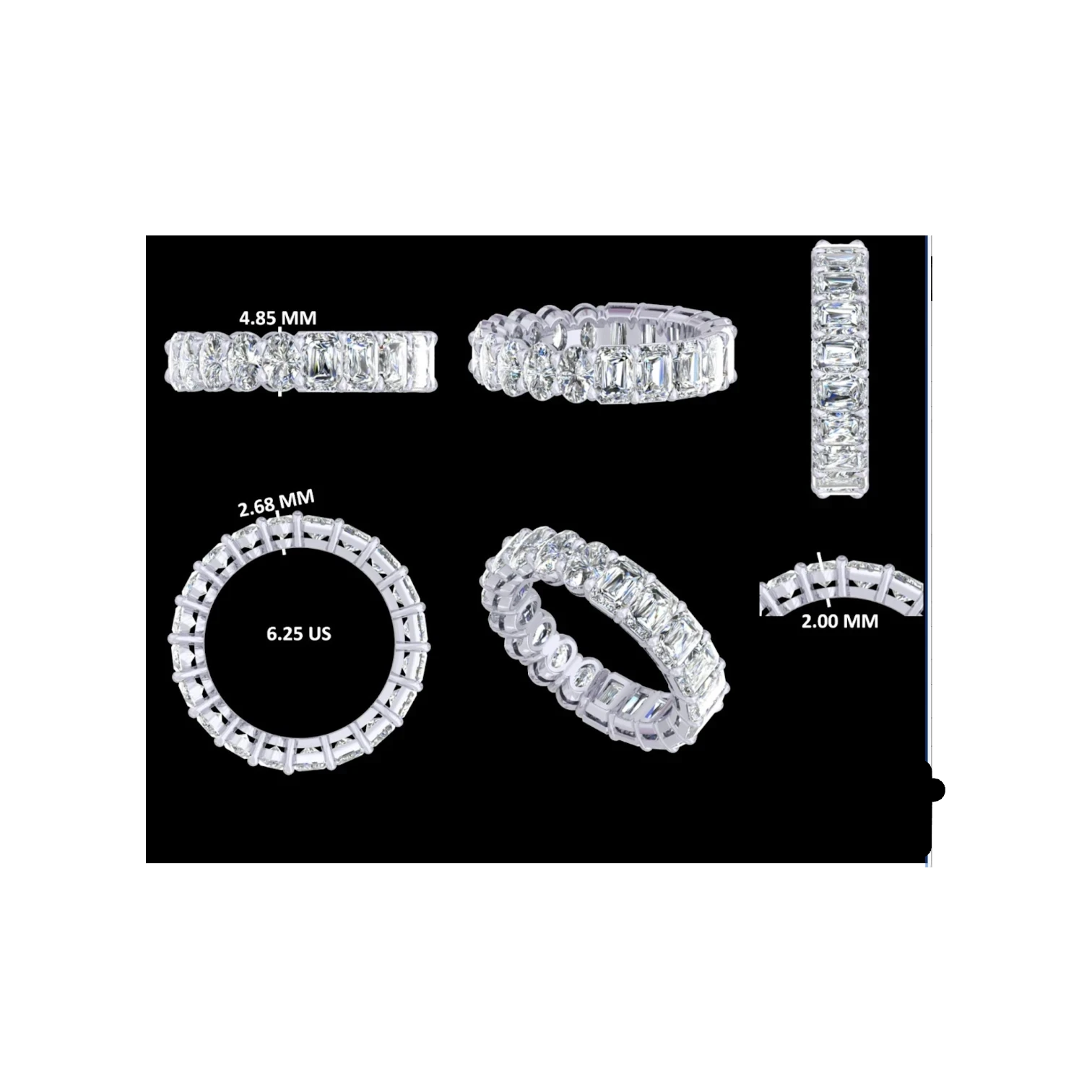 CAD image The Perfect Setting, Inc. platinum eternity band featuring alternating emerald and oval cut diamonds in 5 CTW.