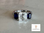 Platinum 3-Stone Engagement Ring | 3.05 ct Asscher Diamond & Sapphires