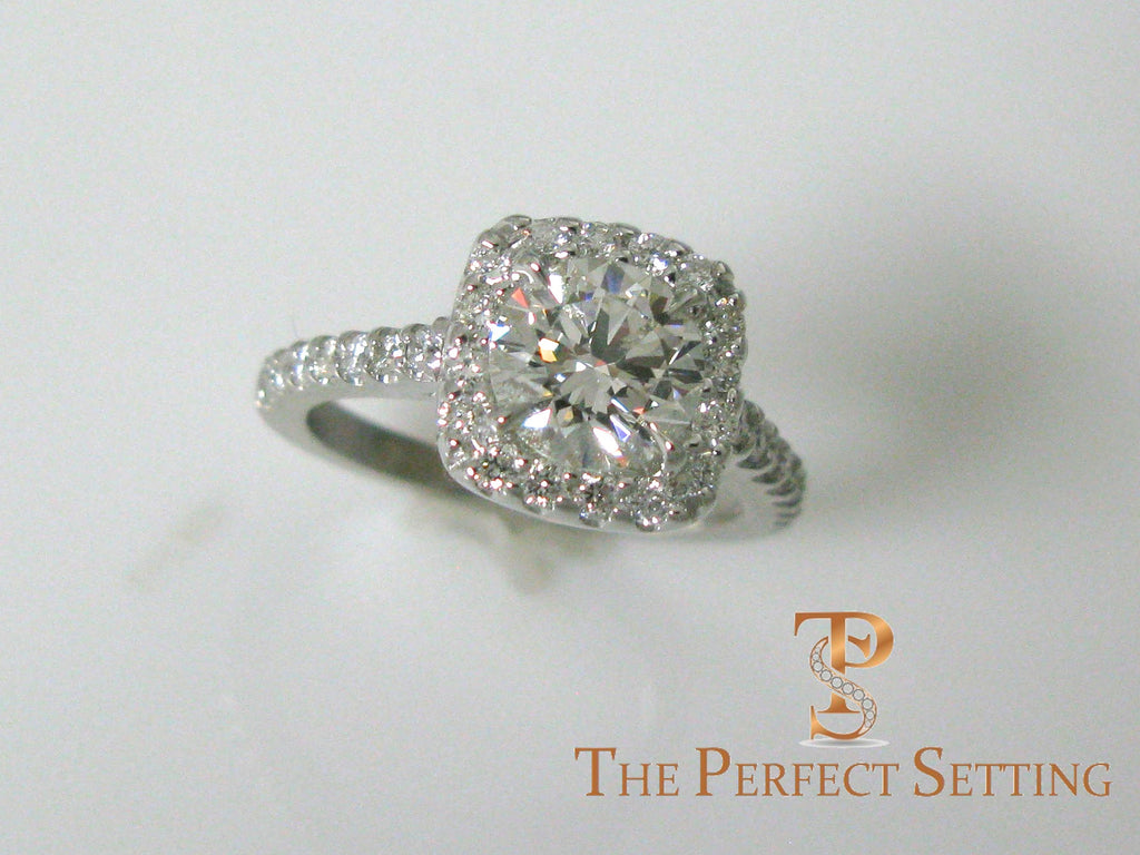 Diamond Halo Engagement Ring Cushion Cut