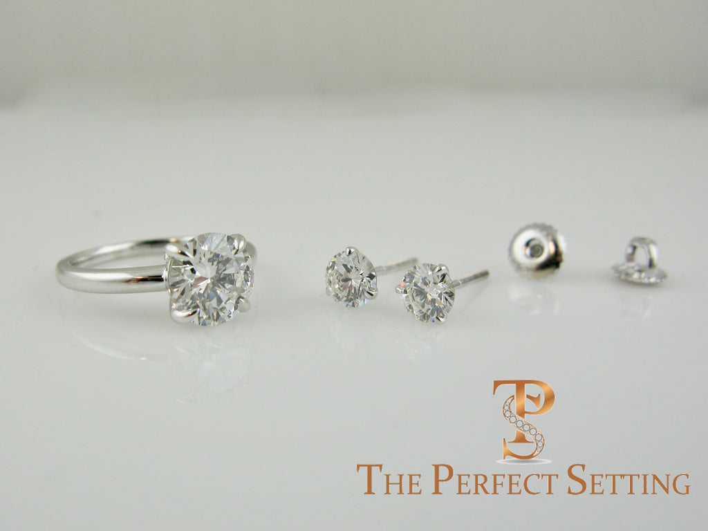 Diamond Engagement Ring with matching diamond studs
