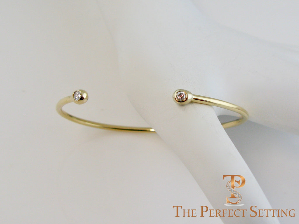 18K Custom Yellow Gold Wire Bracelet with Lab Created Cultured Diamonds