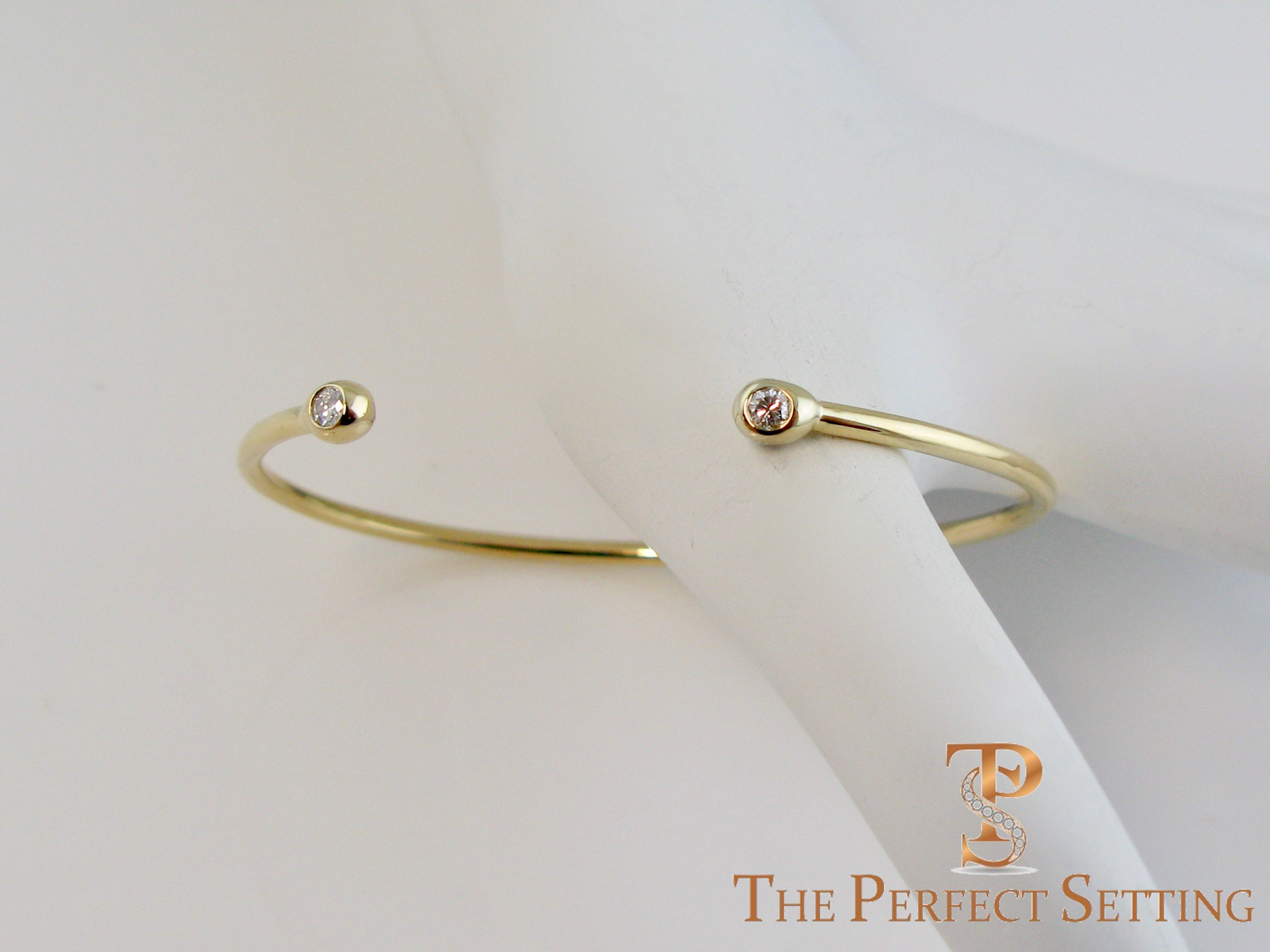 18K Custom Yellow Gold Wire Bracelet with Lab Created Cultured Diamonds