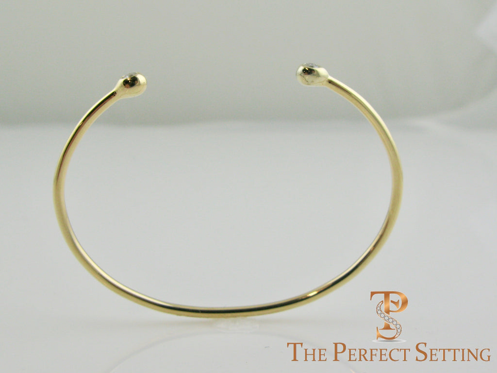 18K Custom Yellow Gold Wire Bracelet with Lab Created Cultured Diamonds