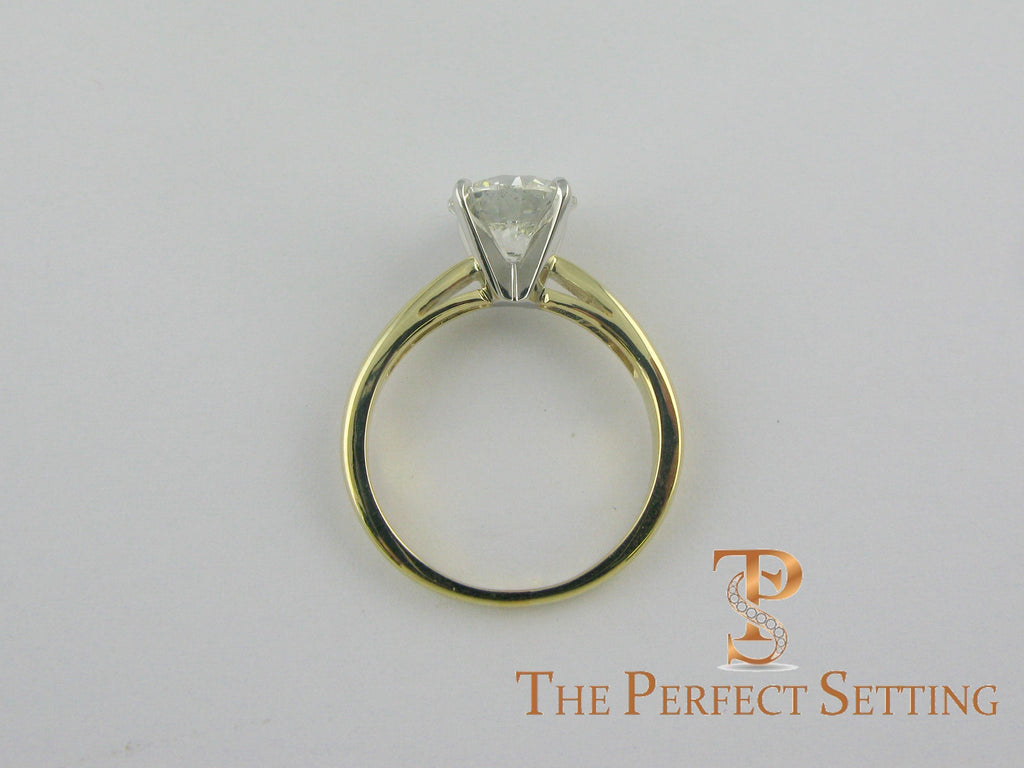 round diamond yellow gold platinum engagement setting side