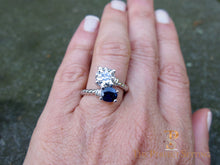 Load image into Gallery viewer, 2 stone sapphire diamond rope ring selfie