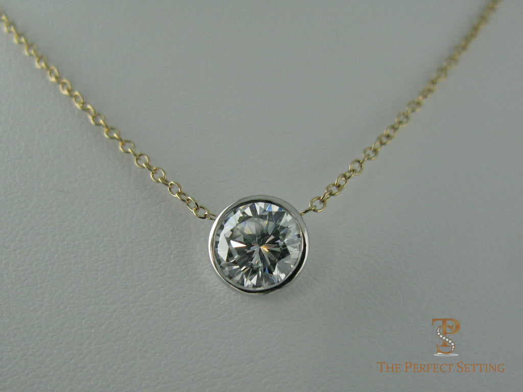 bezel set diamond necklace white and yellow gold