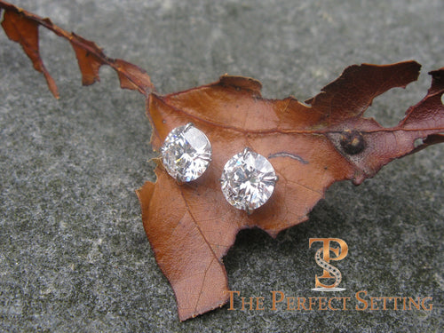 3 ctw diamond studs "hearts and arrows" martini setting leaf