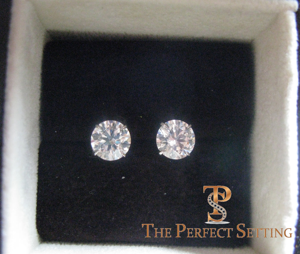 3 ctw diamond studs "hearts and arrows" martini setting in box
