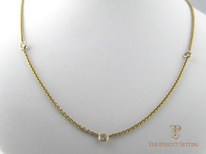 3 Stone Diamond Necklace Bezel Set Yellow Gold