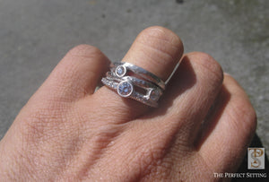 3 Stone Rustic Diamond Ring on Hand