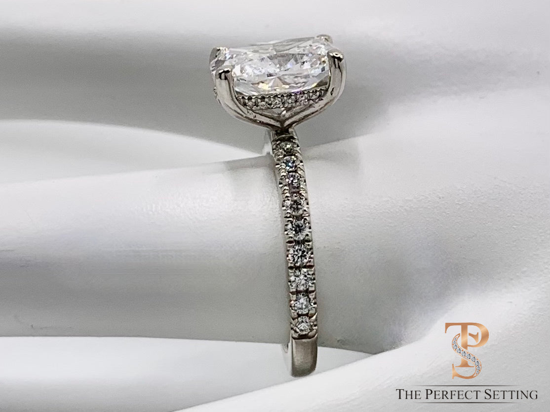 Cushion Cut Lab Diamond Hidden Halo Engagement Ring GIA 