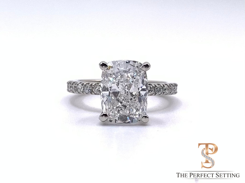 Cushion Cut Lab Diamond Hidden Halo Engagement Ring GIA Certified