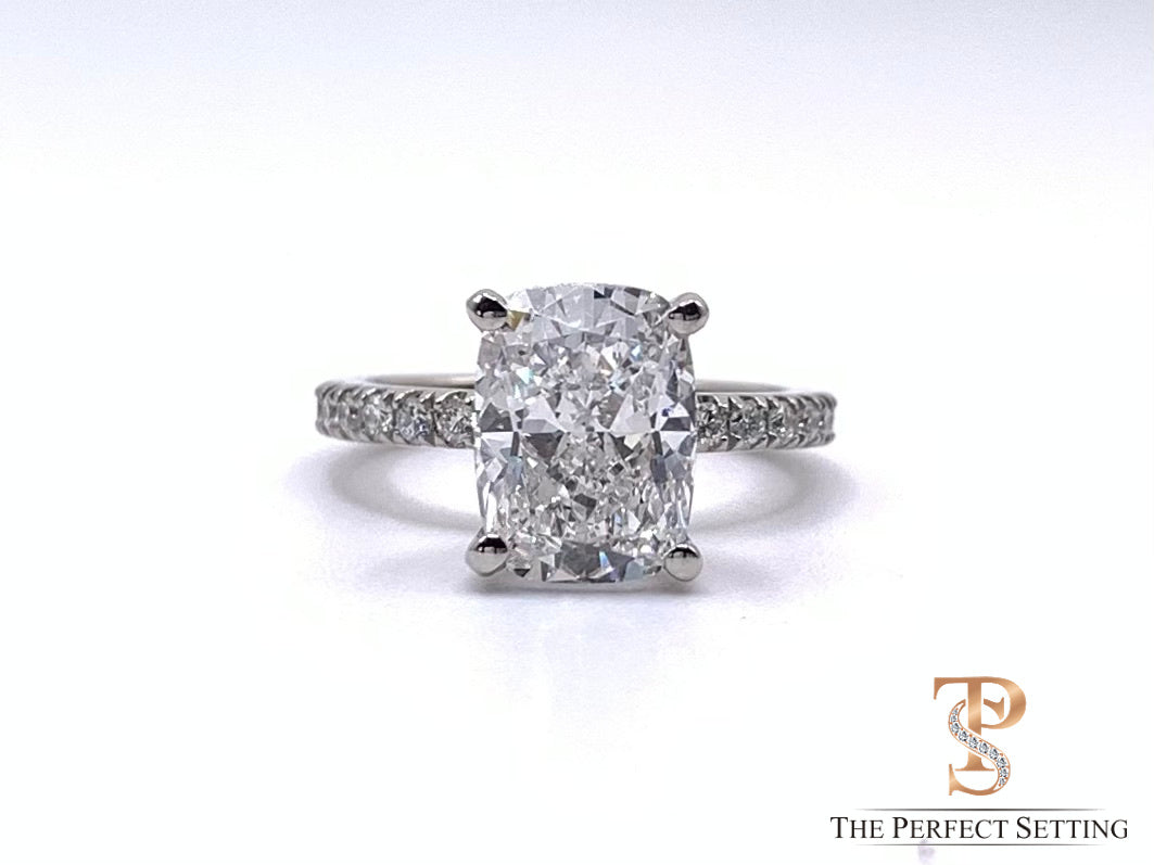 Cushion Cut Lab Diamond Hidden Halo Engagement Ring GIA Certified