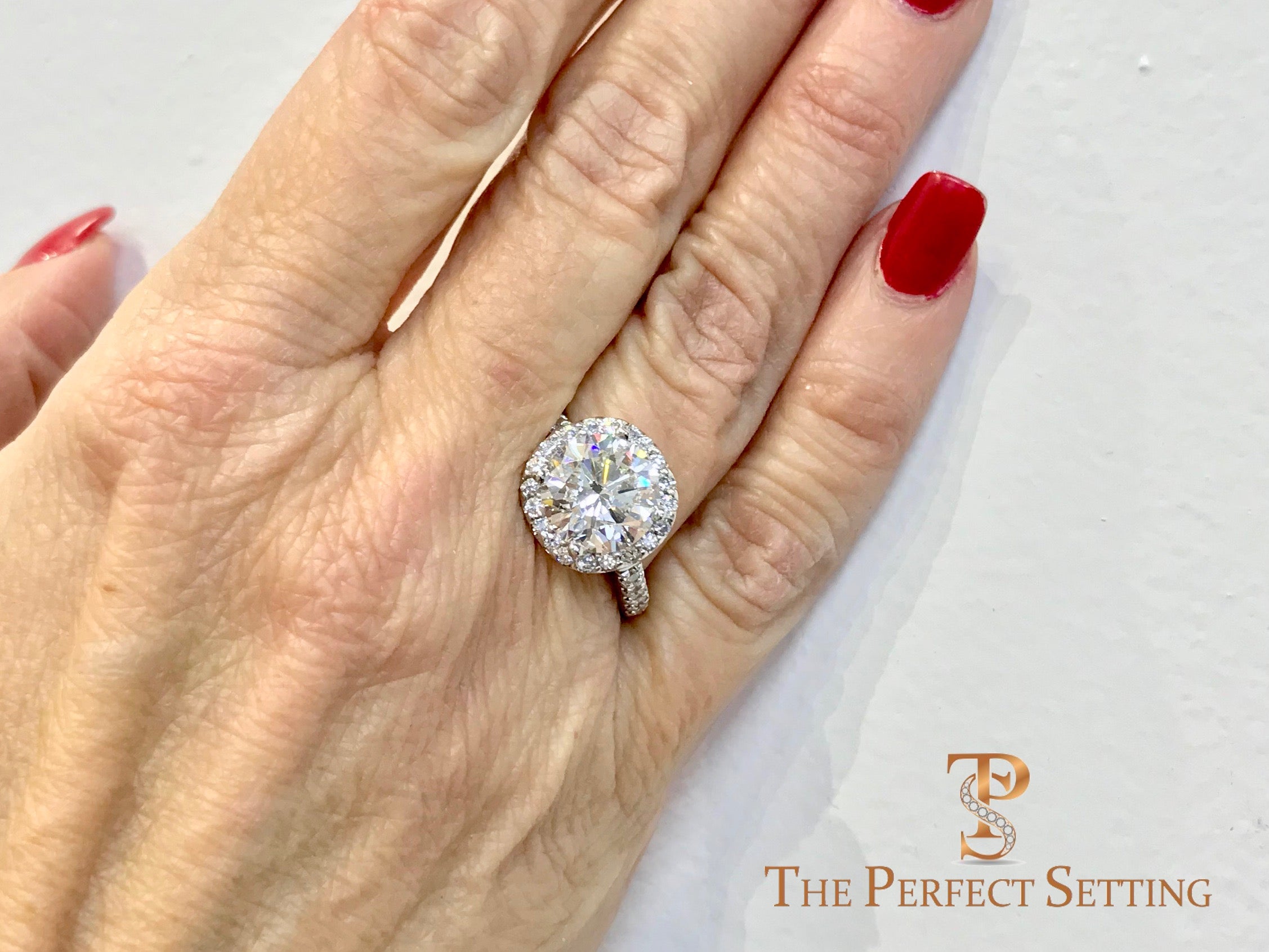 Large 4.16 ct diamond ring halo selfie  