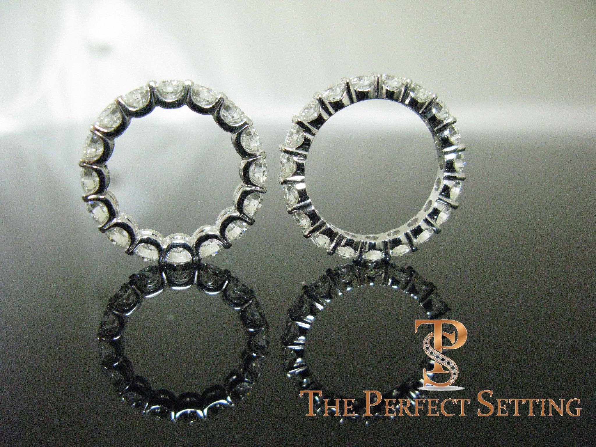 comparison U-prong platinum setting eternity band 