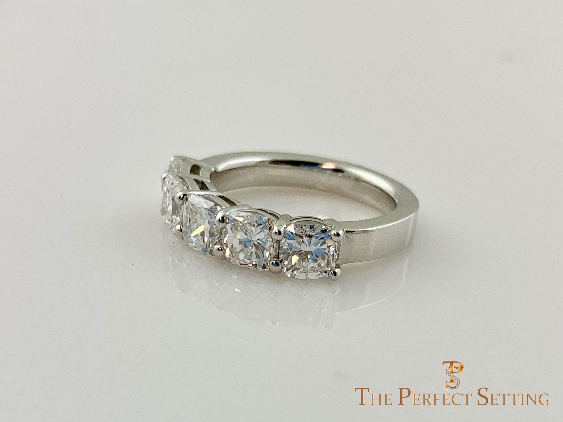 5 Stone Cushion Cut Diamond Wedding Band